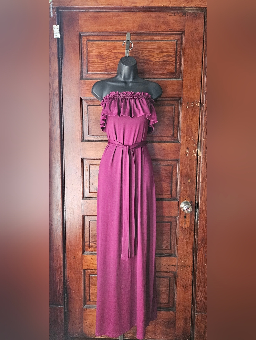 M, Susie Rose, DeeI Blush Rose Strapless Maxi Dress Ruffled Bodice Matching Belt